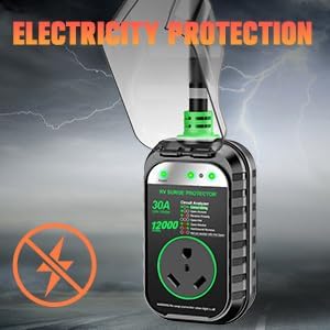 GEARGO RV Surge Protectors 30 Amp, 12000 Joules RV Circuit Analyzer, IP68 Surge Voltage Protection, RV Adapter Plug for Camper (Green)