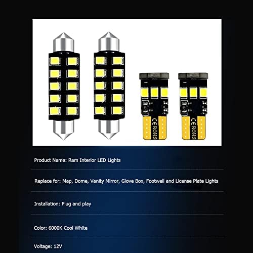 12pcs Ram Interior Led Lights Replacement for 2019 2020 2021 2022 2023 Dodge Ram 1500 2500 3500, 6000k Super Bright White Interior Led Bulbs Package + Installation Tool