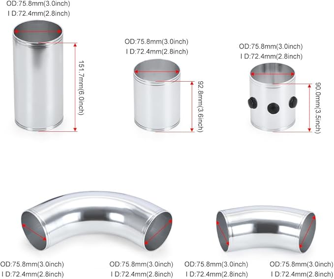 PTNHZ Universal 3 Inch 76mm Air Intake Pipe Aluminum alloy intake pipe Kit