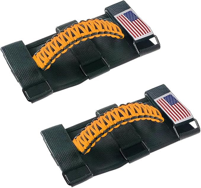 HZEL 2PCS Roll Bar Grab Handles, Oxford Cloth Upgrade Metal Buckle Paracord Grip Handles, Durable and Strong Car Accessories, Compatible with Wrangler JL, JLU, JT, JK, JKU, TJ, LJ and YJ (Orange)