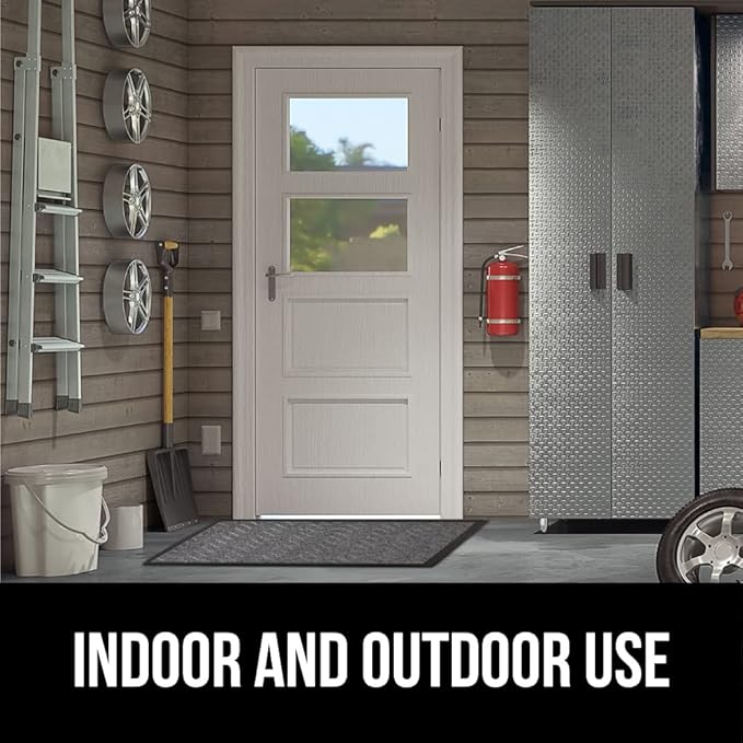 GORILLA GRIP 100% Waterproof All-Season WeatherMax Doormat US Designed Natural Rubber, Stain and Fade Resistant, Low Profile Indoor Outdoor Door Mats, Easy Clean Patio Mat, 17x29, Steel Chevron