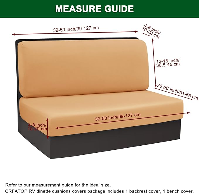 CRFATOP Waterproof RV Dinette Cushion Slipcover Stretch Camper Cushion Covers Solid Loveseat Sofa Chair Cover Furniture Protector for RV Camper Car Bench 1 Backrest Cover & 1 Bench Cover,Caramel