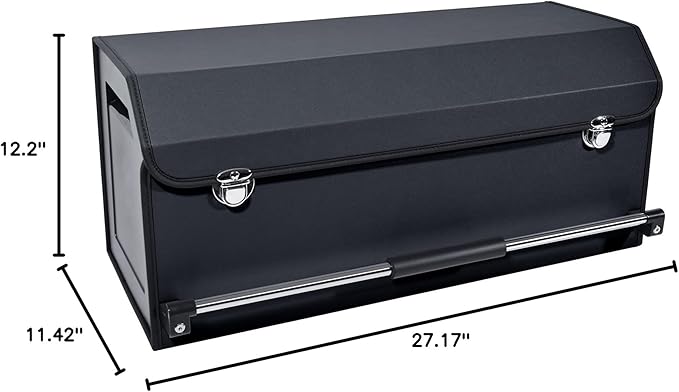 XCF Car Organizer Trunk, Durable Collapsible Leather Trunk Organizer with Lid and Sturdy Handle, Auto Cargo Storage Compartments, SUV/Car Accessories for Men/Women (11.4 x 27 x 12.2, Black)