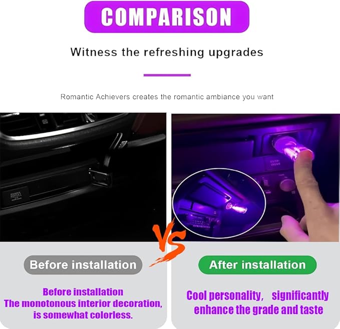 2 Pack Car LED Lights Interior, USB Light for Car Decor & Bedroom, Touch Dimmable Ambient Lighting, Mini Glass Bottle Night Light for Camping Gifts-Pink