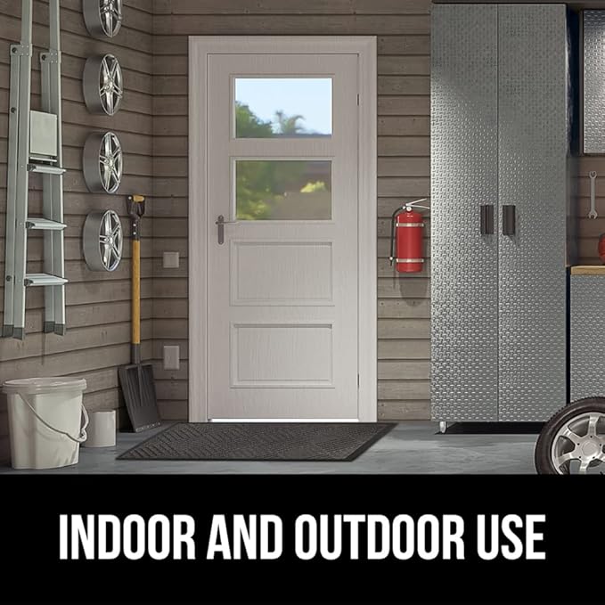 GORILLA GRIP 100% Waterproof All-Season WeatherMax Doormat US Designed Natural Rubber, Stain Fade Resistant, Low Profile Indoor Outdoor Door Mats, Easy Clean, 17x29 Gray Diamond