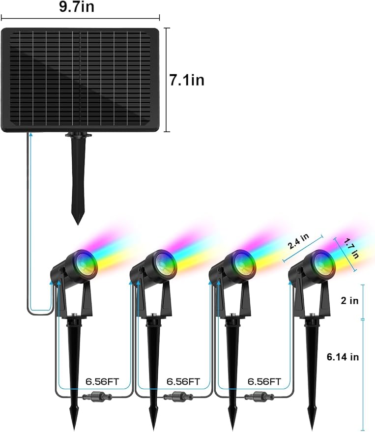 ZYAN Solar Landscape Spotlights Outdoor, RGBW Color LED Uplights with Remote, Auto On/Off, 12000mAh Dusk to Dawn, Mono Panels & USB-C Powered IP65 Waterproof Spot Lights for Yard Pathway Trees 8 Pack