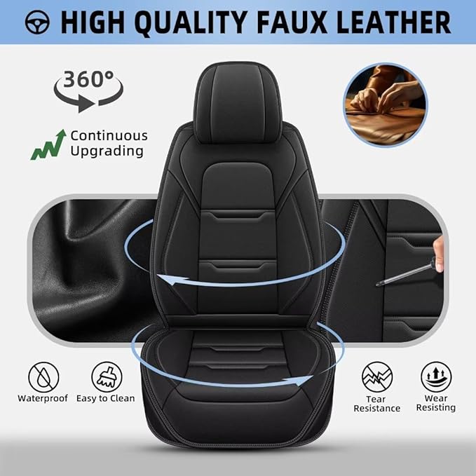 YORKNEIC Seat Covers for Jeep Compass 2012-2025 2026: 2 Row 5 Seat Full Set Faux Leather Car Seat Covers Waterproof Car Seat Protectors with Airbag Compatible Cushion(5 Seat Full Set,Black)