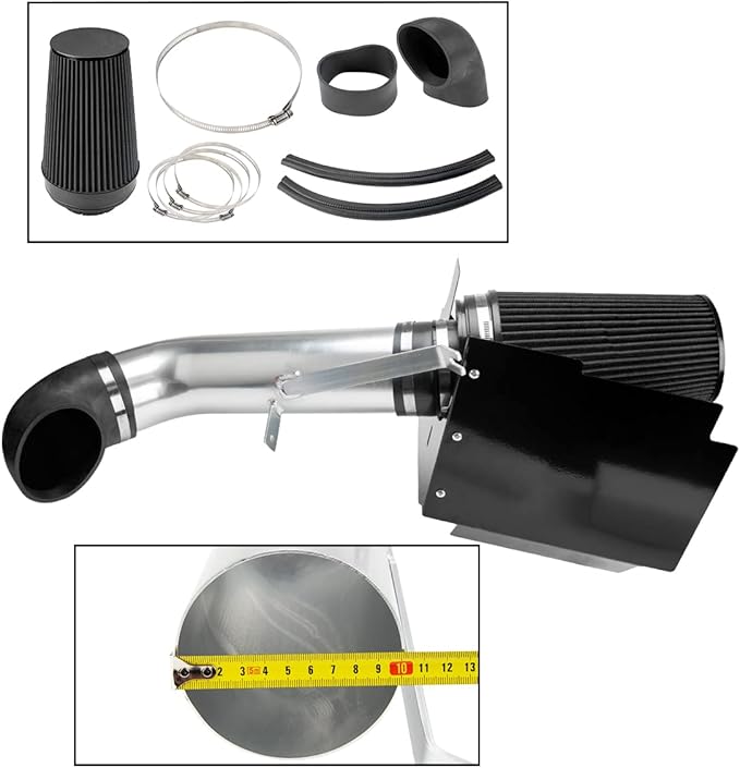 PHILTOP 4 inch Cold Air Intake Black Tube + Heat Shield Fit for GMC/Chevy 1999-2006 V8 4.8L/5.3L/6.0L Silverado/Sierra 1500/2500/3500 Black