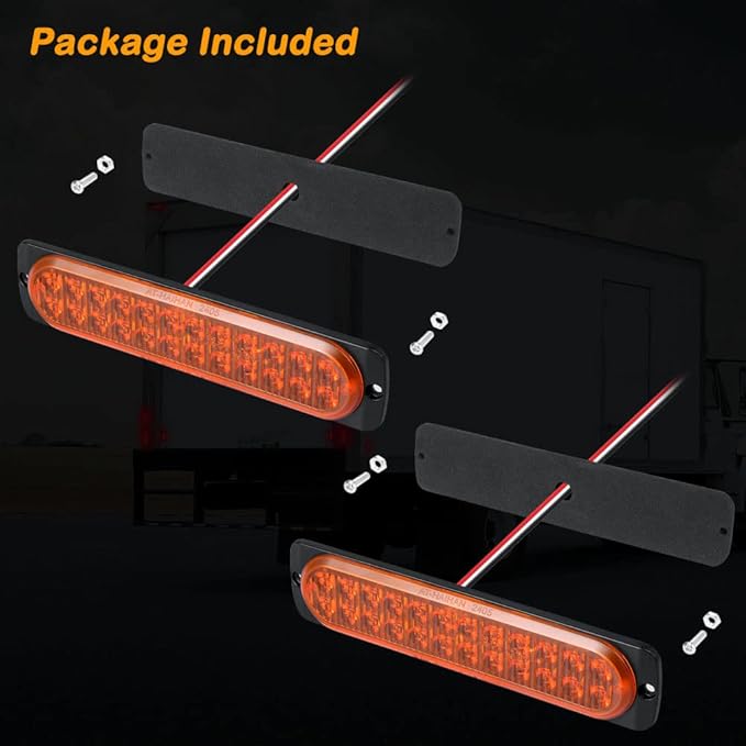AT-HAIHAN Pack of 2 Aluminum Housing Amber LED Trailer Turn Signal Brake Parking Side Maker Lights 7.5 Inch, DOT Compliant Waterproof Surface Mount Lighting for Truck Tractor Jeep RV