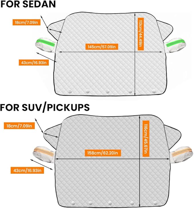 Car Windshield Snow Cover, Ice Frost Car Window Covers with Magnetic Edges & Side Mirror Protector, Windproof UV Sunshade Windscreen Covers for Cars, SUV, Truck (L 58 * 45inch)