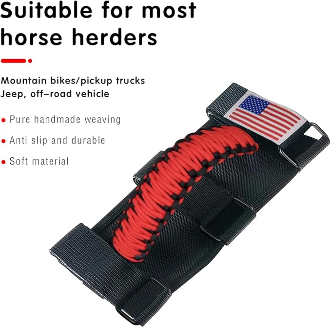 HZEL 2PCS Roll Bar Grab Handles, Oxford Cloth Upgrade Metal Buckle Paracord Grip Handles, Durable and Strong Car Accessories, Compatible with Wrangler JL, JLU, JT, JK, JKU, TJ, LJ and YJ (Red)