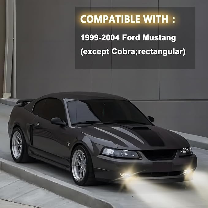 Fog Lights Assembly Compatible with 1999-2004 Ford Mustang, Bumper Driving Fog lamp Assembly Replacement (Halogen Fog Lights)