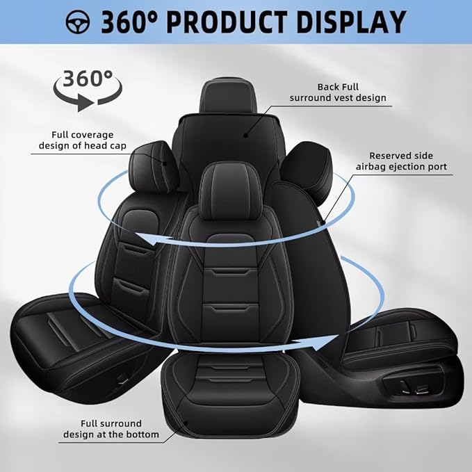 YORKNEIC Car Seat Covers Front Set fit for Jeep Cherokee 2014-2023, Leather Car Seat Covers Waterproof Easy Install Anti-Slip Protection (2 Front Set, Black)
