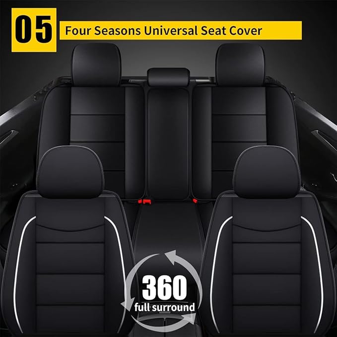 YORKNEIC Car Seat Covers Full Set fit for Jeep Cherokee 2014-2023, Waterproof Faux Leather Seat Covers Breathable Easy Install Full Protection Minimalist Luxury (Full Set, Black)