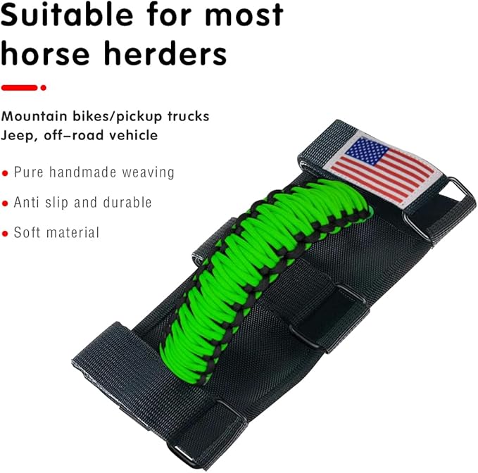 HZEL 2PCS Roll Bar Grab Handles, Oxford Cloth Upgrade Metal Buckle Paracord Grip Handles, Durable and Strong Car Accessories, Compatible with Wrangler JL, JLU, JT, JK, JKU, TJ, LJ and YJ (Green)