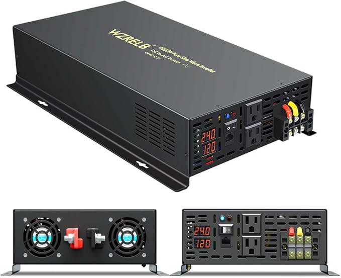 WZRELB 4000W 24VDC 120VAC Pure Sine Wave Power Inverter, 2 AC Outlets, Wired Remote Control, RV