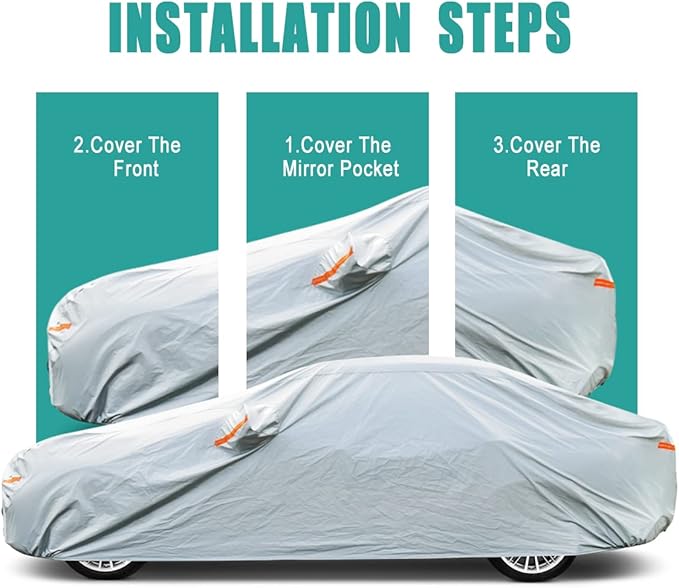6 Layers SUV Car Cover Waterproof All Weather, 100% Waterproof Outdoor Car Covers Full Exterior Covers for Automobiles Sedan Hatch SUV Rain Sun UV Dust Protection. Size S2 (See Size Chart)