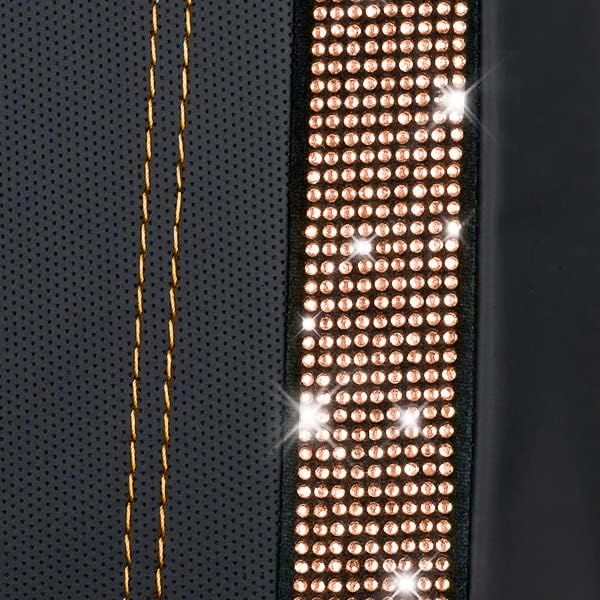 CAR PASS Leather Bling Diamond Car Seat Covers 2 Front Interior Sets, Waterproof Universal Shining Glitter Crystal Sparkle Fit for 95% Automotive Truck SUV Cute Women Girl, Black Gold Rhinestone