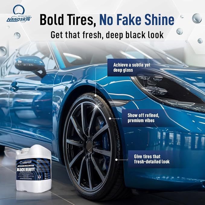 Nanoskin Black Beauty Tire Shine & Conditioner 5 Gallons - Water-Repellent & UV Resistant - Non-Greasy Finish - Restores Black Look | Works with Manual & Automatic Applicators for Cars, Trucks, SUV