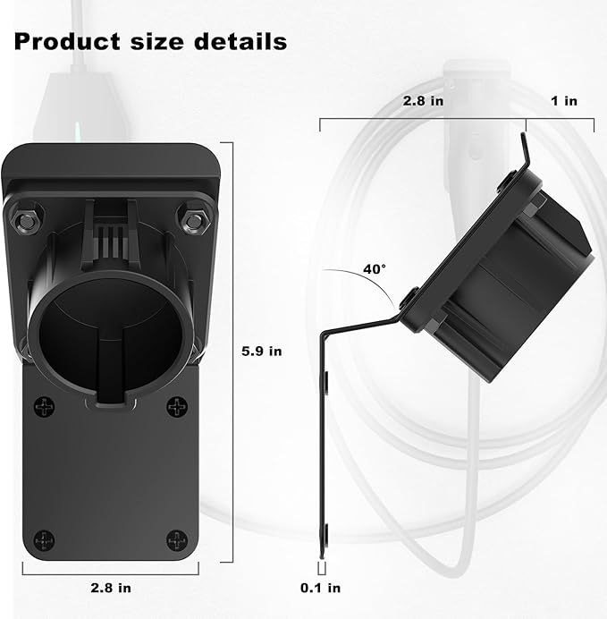 EV Charger Holder for SAE J1772 - Heavy Duty Wall Mount Bracket with Cable Organizer, Universal J1772 Plug Holder for Electric Vehicle Charging Stations, Garage, Parking Lot (Includes Screws)