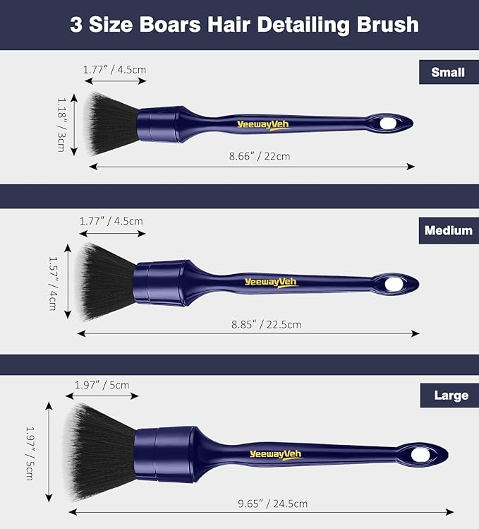 YeewayVeh Car Detailing Brush Set, 3PCS Ultra Soft and Thick No Scratch Detail Brush for Car Dashboard Air Vents Leather Seat Dusting and Cleaning, Auto Interior Exterior Detail Brushes Car Detailing