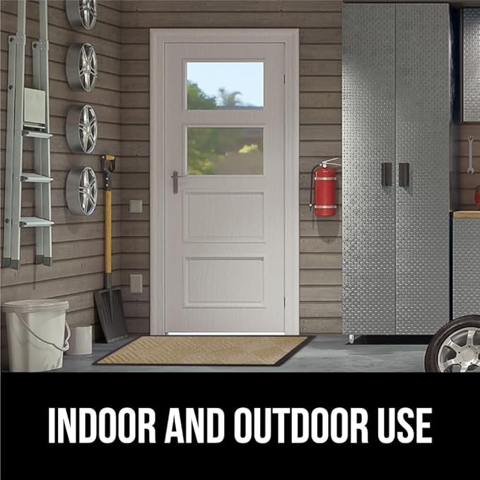 GORILLA GRIP 100% Waterproof All-Season WeatherMax Doormat US Designed Natural Rubber, Stain and Fade Resistant, Low Profile Indoor Outdoor Door Mats, Easy Clean Patio Mat, 17x29, Beige Diamond