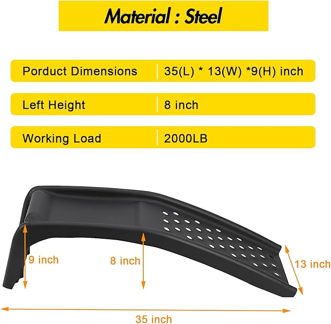 Heavy Duty Car Ramp Set 2 Pack, 8000 Lbs Capacity Solid Steel Auto Truck Ramps, Lifts Vehicles Up to 8 Inch, Ideal for Oil Change, Car Repair, and Easy Home Garage Maintenance