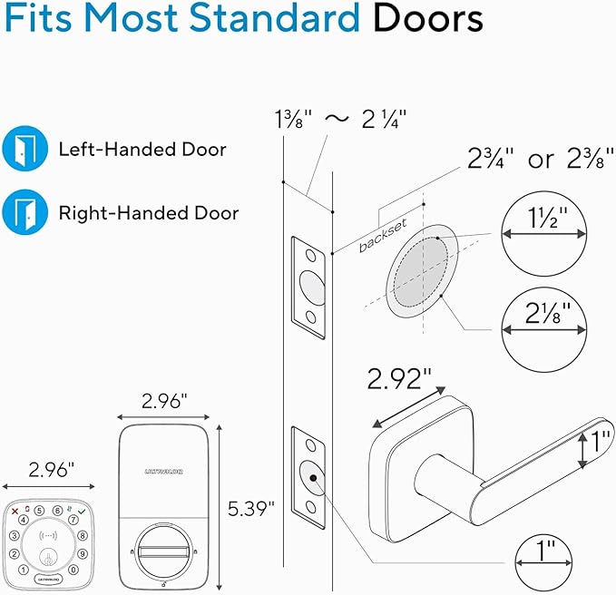 ULTRALOQ Bolt Fingerprint Smart Lock with Handle Set, Works with Apple Home, Keyless Entry Front Door Lock Set, Built-in WiFi Deadbolt with Door Sensor, App Remote Control, Auto Unlock, BHMA Certified