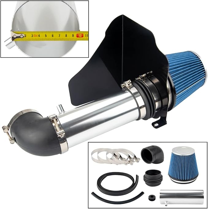 PHILTOP 4" Cold Air Intake Kit System + Heat Shield Compatible with Chrysler 300 2006-2010, Dodge Challenger 2009-2010, Charger 2006-2008, Magnum 2007-2008, V8 5.7L 6.1L, High Performance, Blue