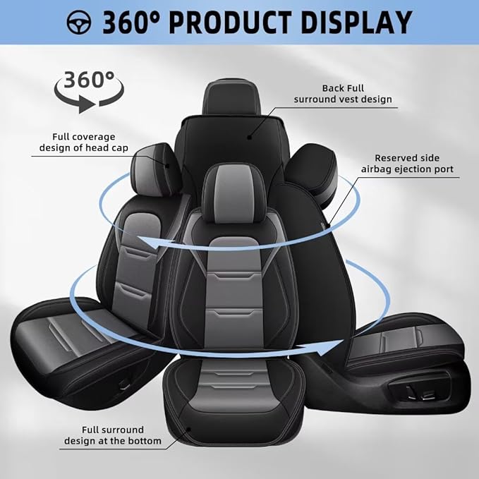 YORKNEIC Car Seat Covers Front Set fit for Jeep Wrangler 2003-2025 2026, Leather Car Seat Covers Waterproof Easy Install Anti-Slip Protection (2 Front Set, Black&Gray)