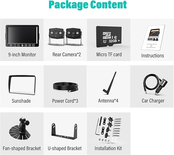 Wireless Backup Camera, 9 Inch HD 1080P Loop Recording Monitor with 2 Rear View Camera System for Cars, Trucks, RV, Trailers, IP69K Waterproof 152ยฐ View Camera, Stable Wireless Signal (W902)