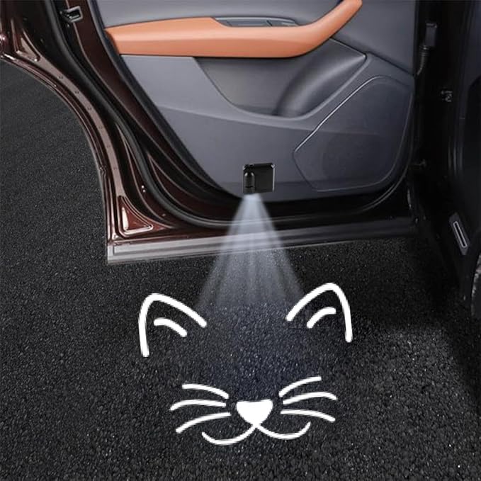4PCS No Fade Car Door Lights,Cat Pattern Door Lights Logo Projector LED Shadow Bulb,Women Gifts Cat Car Accessories Welcome Lamp Suitable for All Vehicles Motorcycle