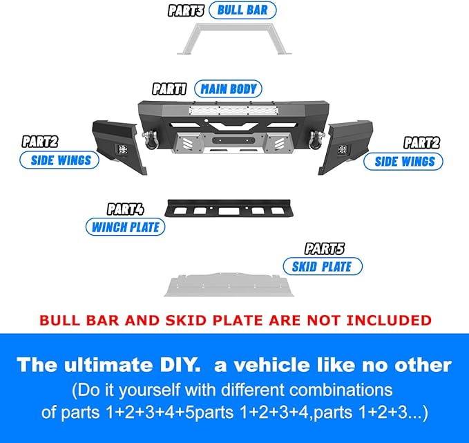 WOLFSTORM Front Bumper for 2024 2025 Tesla Cybertruck Front Bumper With Side Wings & Winch Plate Pod Light & 2 D-Rings Tesla Cybertruck Accessories(Main Body+ Side Wings + Winch Plate)