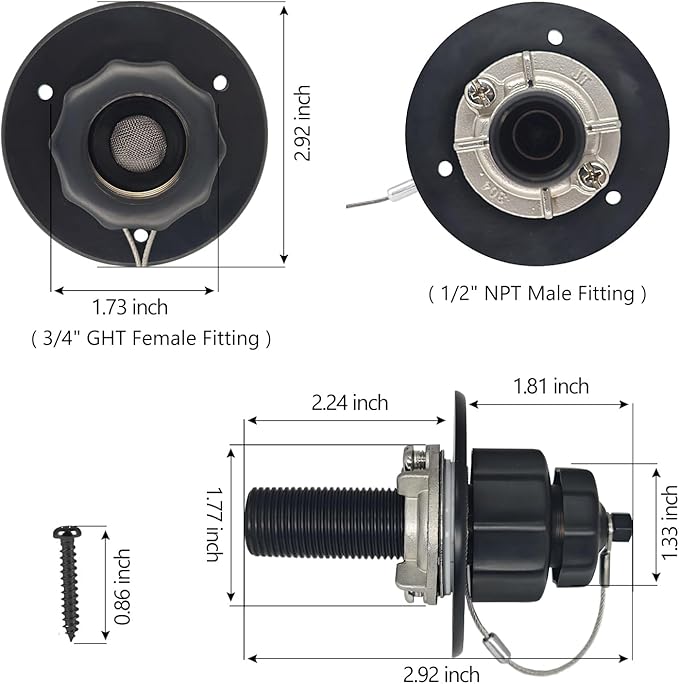 G-Sunny All Metal RV City Water Inlet with Check Valve, RV Water Inlet Replacement, RV Water Fill Inlet,RV Water Inlet Connection for for RV Camper Motorhome Trailer Marine (Matte Black)