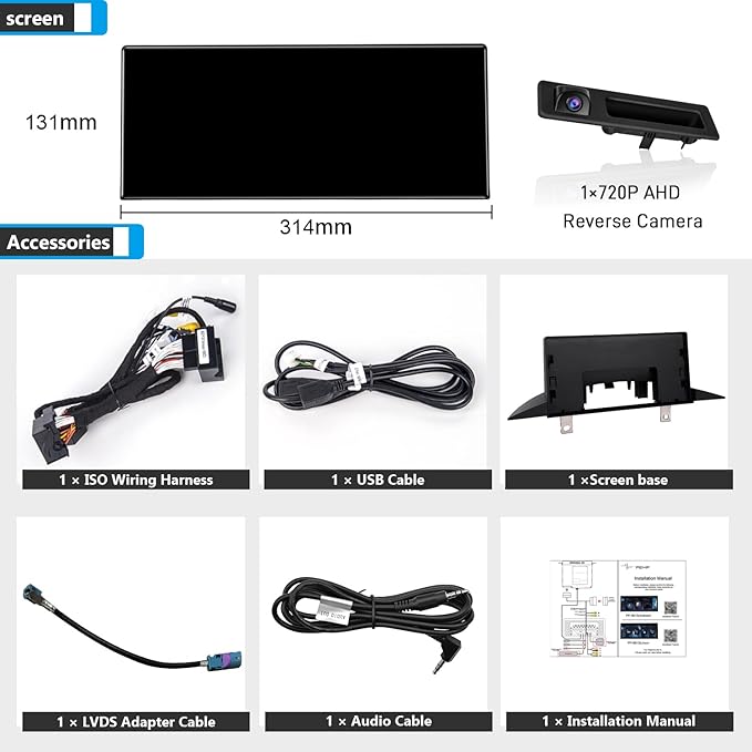 PEMP Ultra-Thin 12.3" for BMW 3 Series F30 NBT CIC Wireless and Wired CarPlay Android Auto Screen Calls Using The OEM Bluetooth with a 720P AHD Reverse Camera (2012-2017)