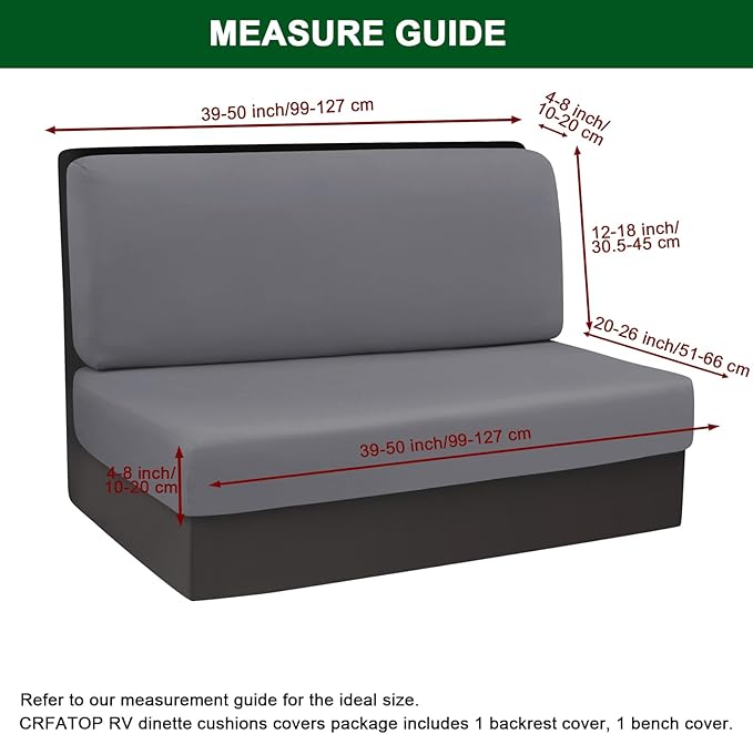 CRFATOP Sets of 2 Waterproof RV Dinette Cushion Slipcover Stretch Camper Cushion Covers Solid 2 Seat Sofa Chair Cover Furniture Protector for RV Car Bench 2 Backrest Covers & 2 Bench Covers,Dark Grey