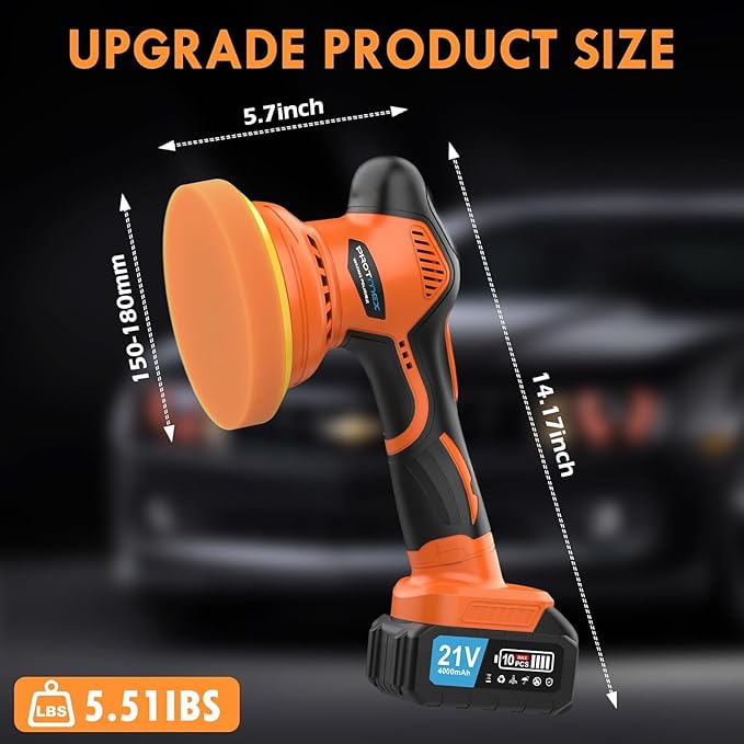 Cordless Car Buffer Polisher, Car Polishing Kit with 21V 2 X 4.0Ah Batteries, Orbital Eccentric Buffers with 8 Variable Speed Up to 6000 RPM, 6IN Touchscreen Buffer for Car Detailing/Scratch Removing