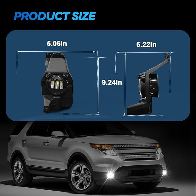 LED Fog Lights Assembly Compatible with 2013 2014 2015 Ford Explorer, Front Driving Fog Lamps Clear Lens Replacement Kit, DOT Certified - 1 Pair