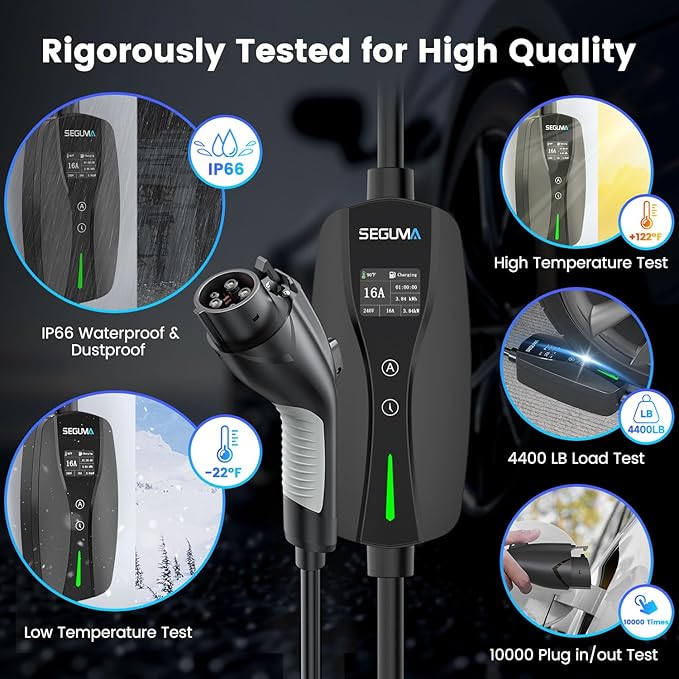 Level 1/2 EV Charger, 16Amp Adjustable Current Electric Car Charger NEMA 5-15 Plug/NEMA 6-20 Adapter, Timing Delay & LED Display 25FT Cable Portable EV Charging Station for J1772 BEVs/PHEVs 110V-240V