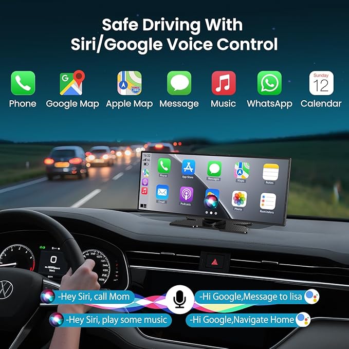 Largest 11.5 inch Wireless CarPlay Screen for Car, A-pple CarPlay & Android Auto HD Touchscreen with 4K Dash Cam/1080P Backup Camera/Navigation/Bluetooth/Voice Control/FM/Mirror Link,for All Vehicles