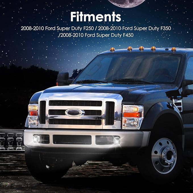 LED Fog Lights Compatible with 2008-2010 Ford F250 F350 F450 Super Duty Truck, Front Driving Lamps Clear Lens Assembly Replacement, DOT Approved (1 Pair)