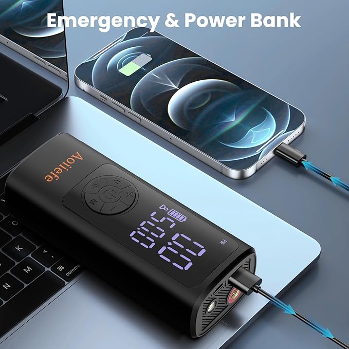 Tire Inflator Portable Air Compressor,150 PSI Mini Rechargeable Cordless Electric Air Pump with Auto-off for Car Tires,Motorcycle, Bicycle, Balls with Digital Pressure Gauge,LED Light