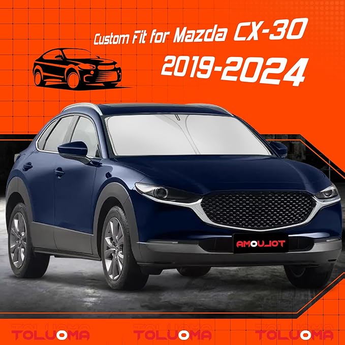 Custom Fit Windshield Sun Shade for Mazda CX-30 2019-2025 - CX30 Sunshade Full Coverage, 210T Reflective Fabric, Double-Layer Design - Blocks 99% UV Rays, Easy to Install and Store