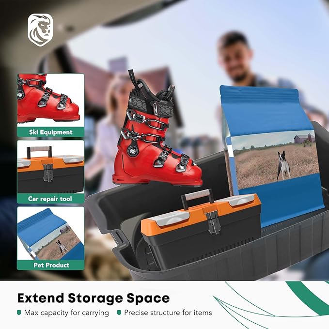 YHTAUTO Rear Trunk Organizer Compatible with Tesla Model Y 2020-2024 (For 5-Seater Only) Accessories, Waterproof Trunk Storage Bins Organizer Upper & Lower Dual Layer Rear Trunk Storage Box - Black