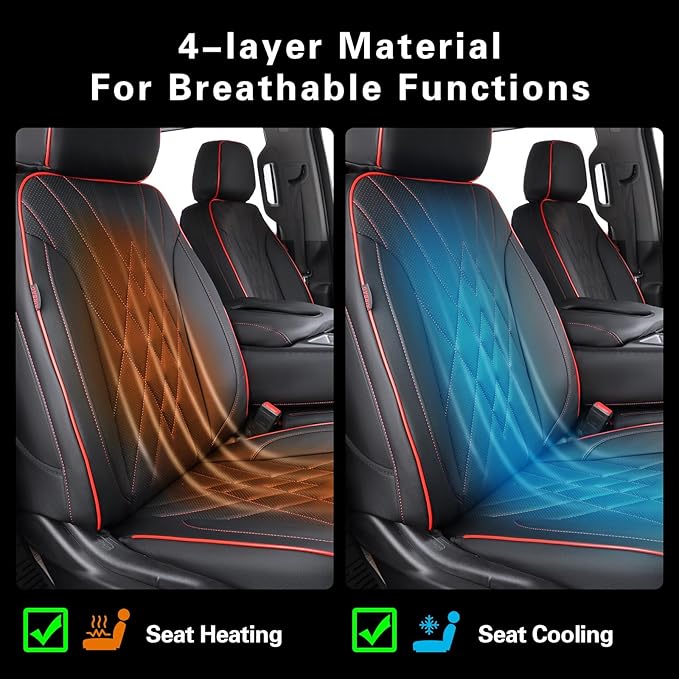 EKR Silverado Seat Covers Custom Fit for 2014-2018 Chevrolet Silverado 1500/ HD/LD RegularCab/DoubleCab/CrewCab 1st Row Only,Faux Leather (Black with Red Trim)