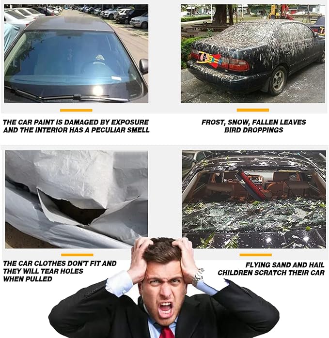 TUCAREST 6-Layers Premium Full Car Cover Hard Shell Zipper Design Waterproof All Weather Weatherproof UV Sun Protection Snow Dust Storm Resistant Outdoor with Straps (Fit for SUV/MPV 201"- 211")