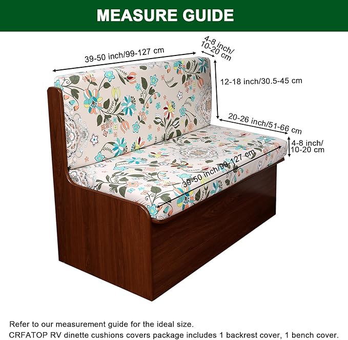 CRFATOP 2 Sets RV Dinette Cushion Covers Printed Camper Cushion Slipcover Stretch 2 Seat Sofa Chair Cover Furniture Protector for RV Camper Car Bench 2 Backrest Covers & 2 Bench Covers,16