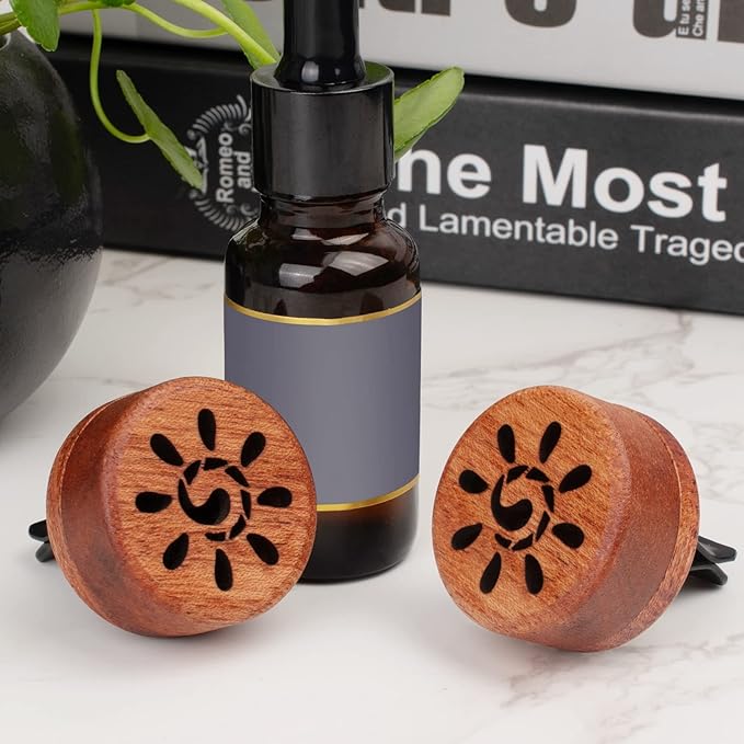 Essential Oil Car Diffuser, 2 PCS Sunshine Car Aromatherapy Sun Wood Diffuser with Vent Clip