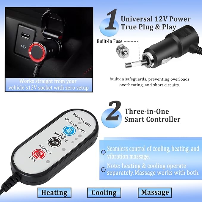16-Fan Ventilated Car Seat Cooler with Massage, 12V All-Season Cooling Cushion for Front Seats in Cars and SUVs (Cooling&Heated&Massage-3)