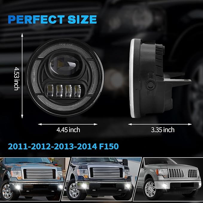 LED Fog Lights with DRL/Turn Signal Compatible with 2011 2012 2013 2014 Ford F150 Bumper Driving Fog Lamp Assembly Replacement DOT Approved(1 Pair)